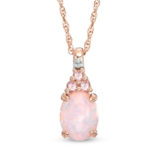 Oval Lab-Created Opal, White Sapphire and Pink Tourmaline Pendant in Sterling Silver with 14K Rose Gold Plate