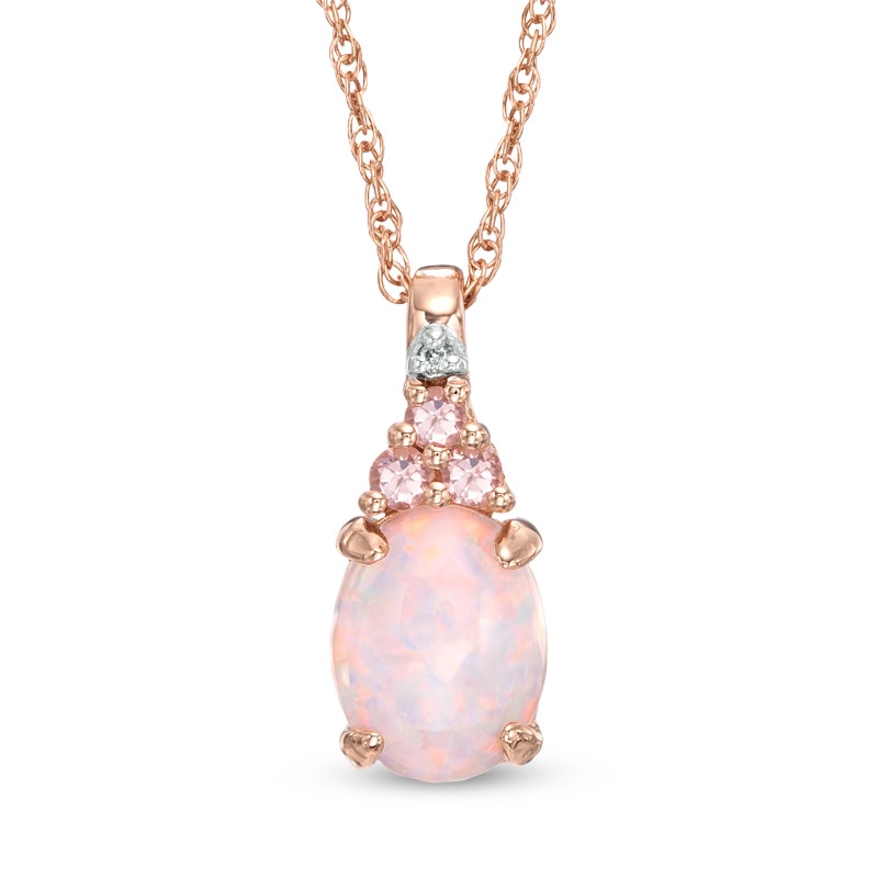 Oval Lab-Created Opal, White Sapphire and Pink Tourmaline Pendant in Sterling Silver with 14K Rose Gold Plate|Peoples Jewellers