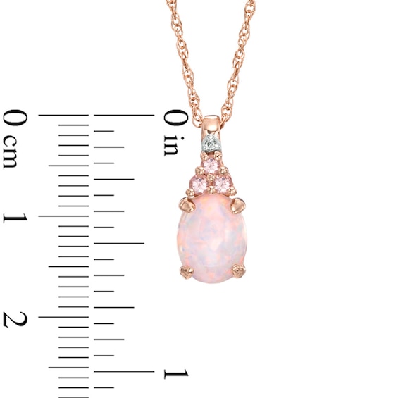 Oval Lab-Created Opal, White Sapphire and Pink Tourmaline Pendant in Sterling Silver with 14K Rose Gold Plate