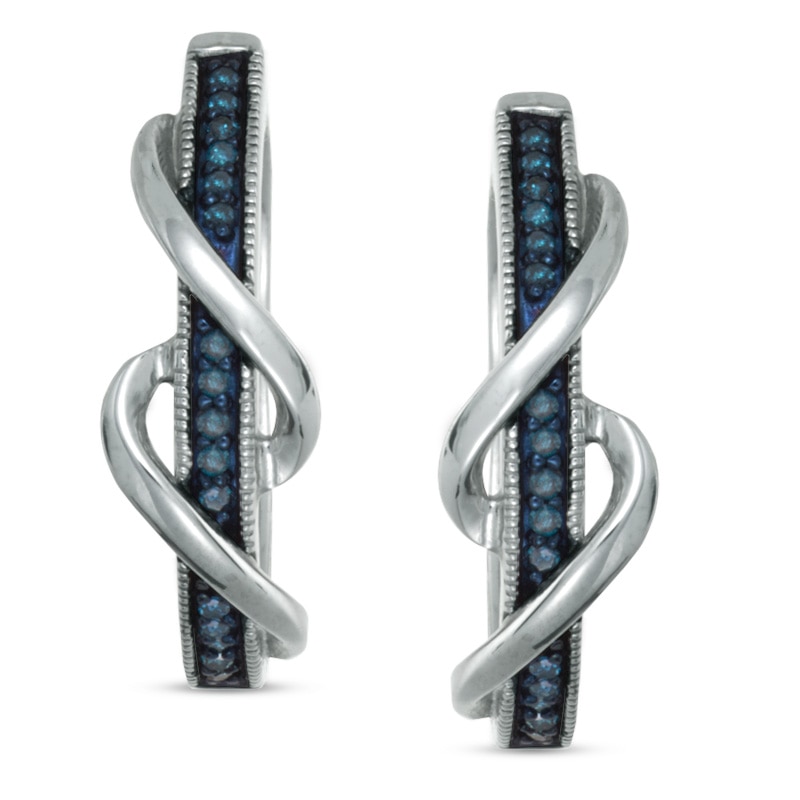 0.15 CT. T.W. Enhanced Blue Diamond Ribbon Hoop Earrings in Sterling Silver|Peoples Jewellers