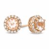 Thumbnail Image 0 of 5.0mm Morganite and 0.17 CT. T.W. Diamond Frame Stud Earrings in 10K Rose Gold