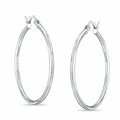 30.0mm Plain Tube Hoop Earrings in Sterling Silver