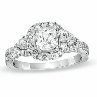 1.75 CT. T.W. Certified Cushion-Cut Diamond Frame Ring in 14K White Gold (I/I1)