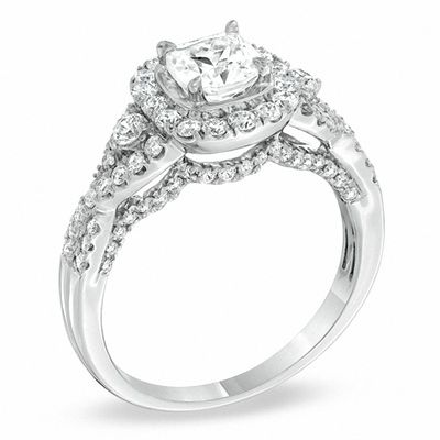 1.75 CT. T.W. Certified Cushion-Cut Diamond Frame Ring in 14K White Gold (I/I1)