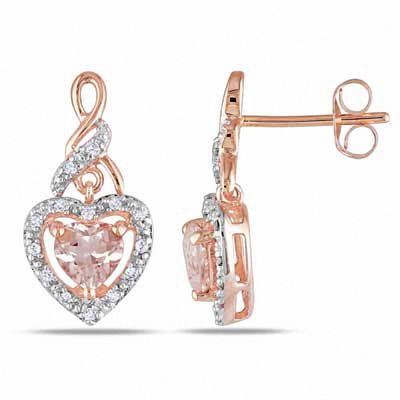 5.0mm Heart-Shaped Morganite and 0.12 CT. T.W. Diamond Earrings in 10K Rose Gold