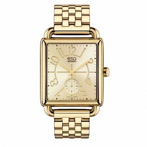 Ladies' ESQ Movado Origin Gold-Tone Watch with Rectangular Dial (Model: 07101408)