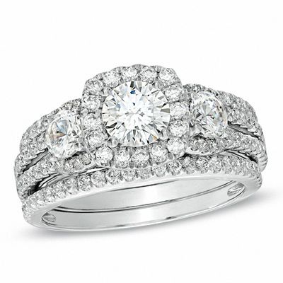 1.54 CT. T.W. Diamond Frame Three Stone Engagement Ring in 14K White Gold