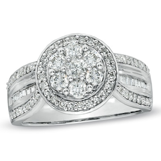 1.00 CT. T.W. Diamond Cluster Frame Ring in 10K White Gold