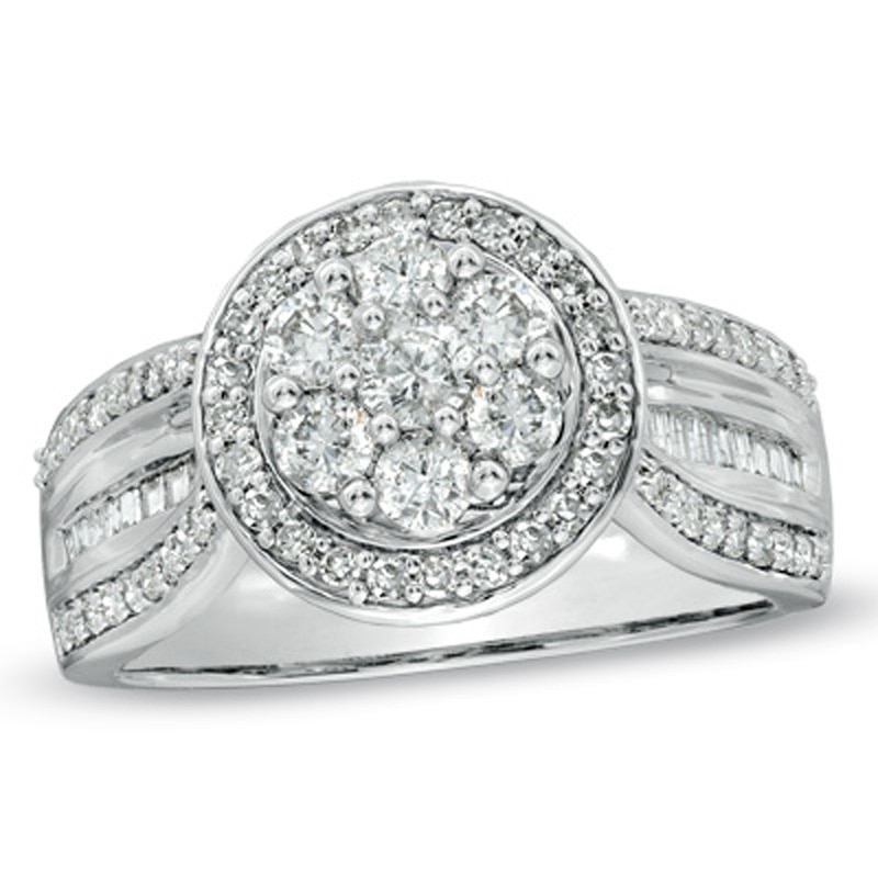1.00 CT. T.W. Diamond Cluster Frame Ring in 10K White Gold|Peoples Jewellers