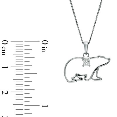 0.08 CT. Certified Canadian Princess-Cut Diamond Polar Bear Pendant in 14K White Gold (I/I2)