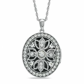 Lab-Created White Sapphire Oval Locket Pendant in Sterling Silver