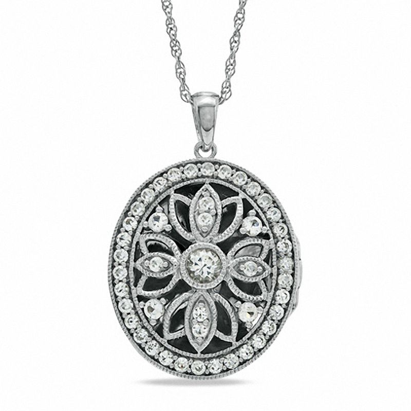 Lab-Created White Sapphire Oval Locket Pendant in Sterling Silver|Peoples Jewellers