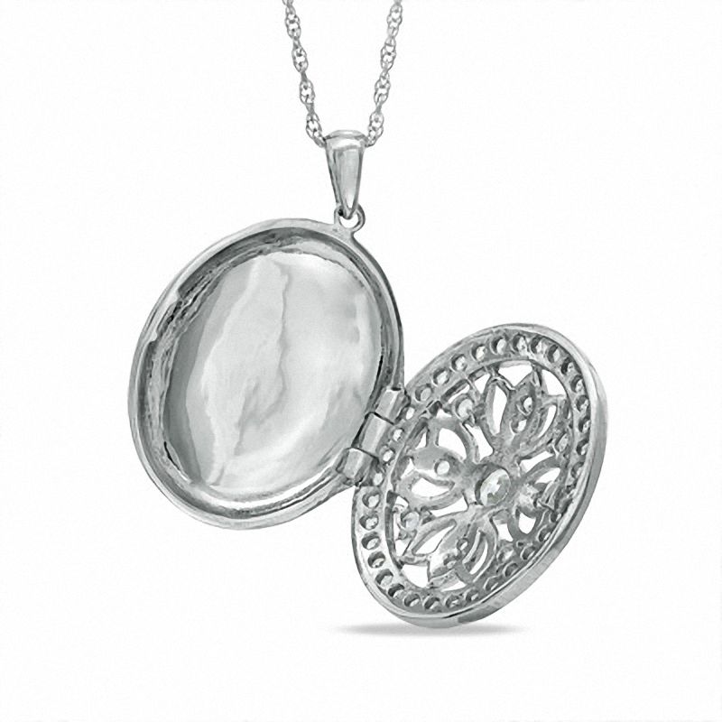 Lab-Created White Sapphire Oval Locket Pendant in Sterling Silver