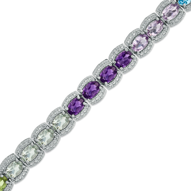 Multi-Gemstone Bracelet in Sterling Silver - 7.5"
