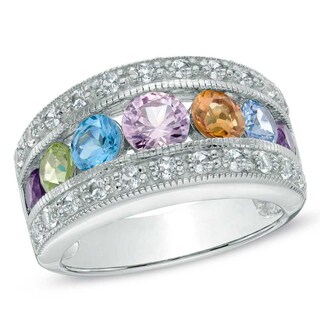 Multi-Gemstone and White Topaz Ring in Sterling Silver