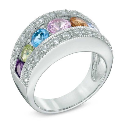 Multi-Gemstone and White Topaz Ring in Sterling Silver