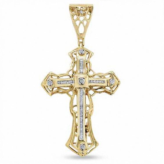 Men's 0.51 CT. T.W. Diamond Cross Necklace Charm in 10K Gold