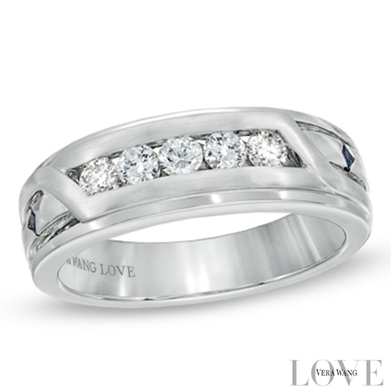 Vera Wang Love Collection Men's 0.45 CT. T.W. Diamond Slant Wedding Band in 14K White Gold