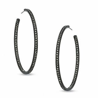 AVA Nadri Crystal Inside-Out Hoop Earrings in Hematite Grey Plated Brass