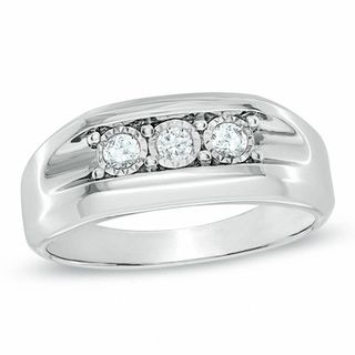 Men's 0.25 CT. T.W. Diamond Three Stone Ring in 10K White Gold