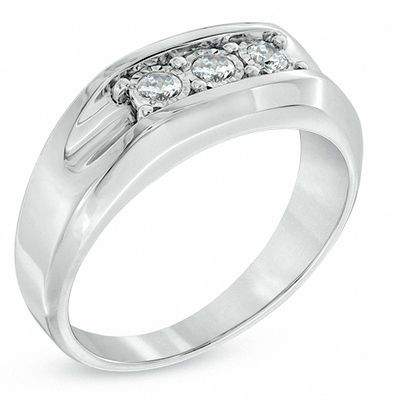 Men's 0.25 CT. T.W. Diamond Three Stone Ring in 10K White Gold