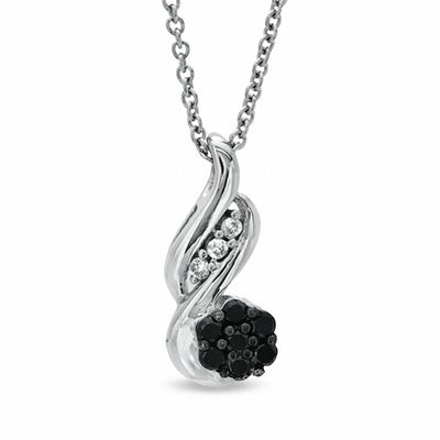 0.15 CT. T.W. Enhanced Black and White Diamond Cluster Flame Pendant in Sterling Silver