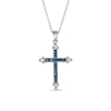 0.12 CT. T.W. Enhanced Blue and White Diamond Cross Pendant in Sterling Silver