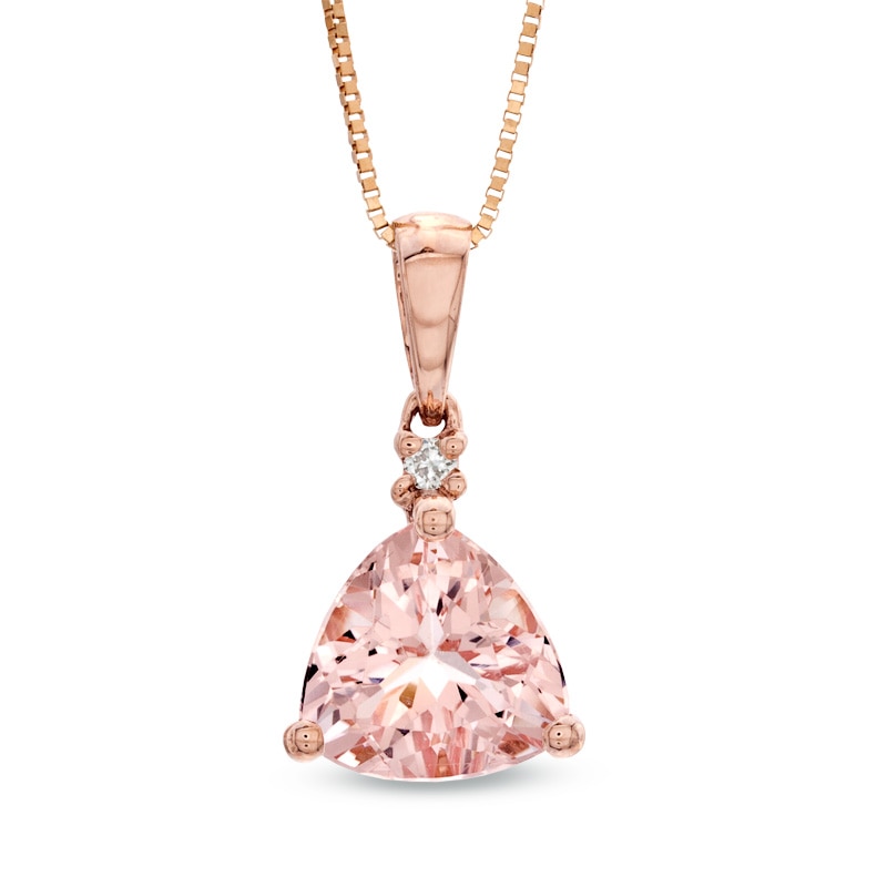 8.0mm Trillion-Cut Morganite and Diamond Accent Pendant in 10K Rose Gold|Peoples Jewellers