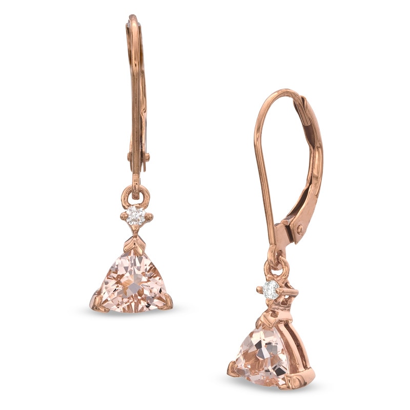5.0mm Trillion-Cut Morganite and Diamond Accent Drop Earrings in 10K Rose Gold|Peoples Jewellers