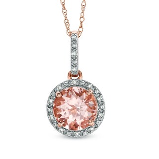 8.0mm Morganite and Diamond Accent Pendant in 10K Rose Gold