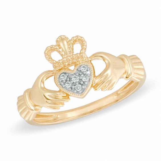 Heart-Shaped Multi-Diamond Accent Claddagh Ring in 10K Gold