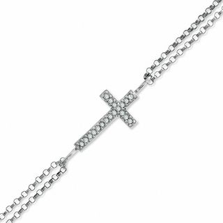 Diamond Accent Sideways Cross Chain Bracelet in Sterling Silver