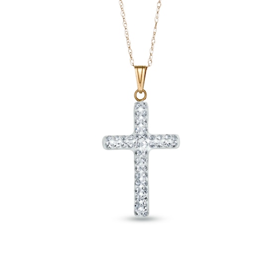 Crystal Cross Pendant in 14K Gold