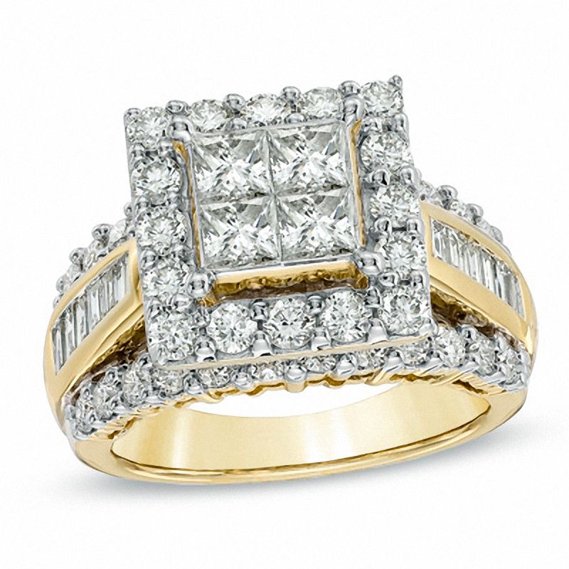 3.00 CT. T.W. Quad Princess-Cut Diamond Frame Engagement Ring in 14K Gold|Peoples Jewellers