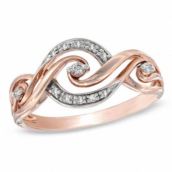 0.10 CT. T.W. Diamond Ribbon Ring in 10K Rose Gold