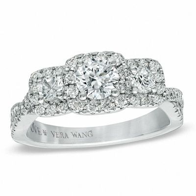 Vera Wang Love Collection 0.95 CT. T.W. Diamond Three Stone Twist Shank Engagement Ring in 14K White Gold