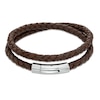 Thumbnail Image 0 of Men's Brown Leather and Stainless Steel Double Wrap Bracelet - 16.75"