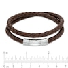 Thumbnail Image 1 of Men's Brown Leather and Stainless Steel Double Wrap Bracelet - 16.75"