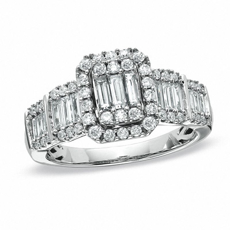 1.00 CT. T.W. Multi-Baguette Diamond Five Stone Engagement Ring in 14K White Gold|Peoples Jewellers