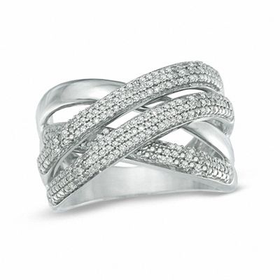 0.25 CT. T.W. Diamond Split Row Crossover Ring in Sterling Silver