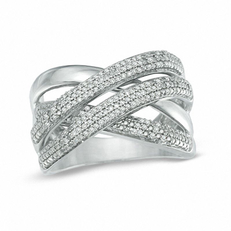 0.25 CT. T.W. Diamond Split Row Crossover Ring in Sterling Silver|Peoples Jewellers