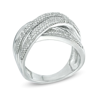 0.25 CT. T.W. Diamond Split Row Crossover Ring in Sterling Silver