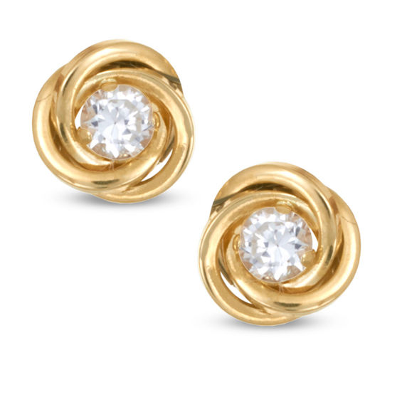 3.0mm Cubic Zirconia Love Knot Earrings in 14K Gold