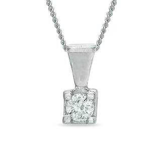 0.10 CT. Certified Canadian Diamond Square-Set Solitaire Pendant in 14K White Gold - 17"(I/I2)