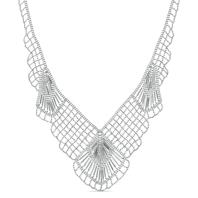 Diamond-Cut Beaded Mesh Fan Bib Necklace in Sterling Silver - 17"