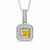 Thumbnail Image 0 of 0.70 CT. T.W. Certified Cushion-Cut Natural Yellow and White Diamond Pendant in 14K White Gold (P/I1)