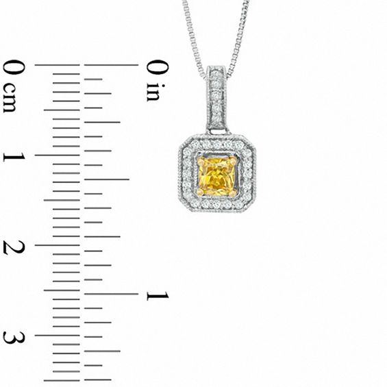 0.70 CT. T.W. Certified Cushion-Cut Natural Yellow and White Diamond Pendant in 14K White Gold (P/I1)