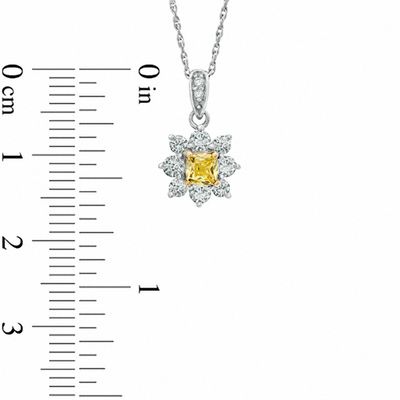 0.70 CT. T.W. Certified Cushion-Cut Natural Yellow and White Diamond Flower Pendant in 14K White Gold (P/I1)