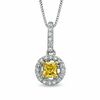 Thumbnail Image 0 of 0.58 CT. T.W. Certified Cushion-Cut Natural Yellow and White Diamond Pendant in 14K White Gold (P/I1)