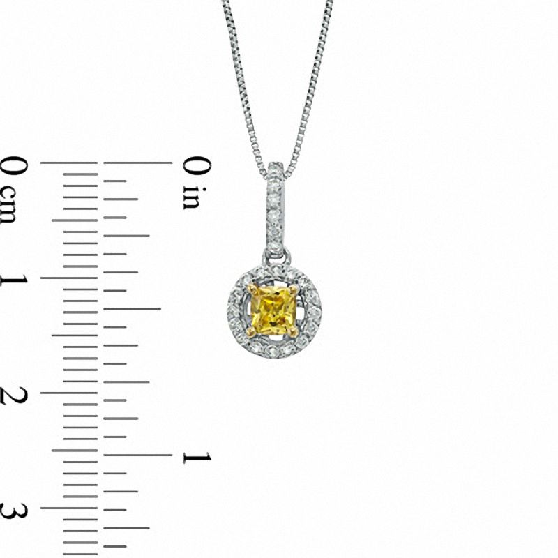 0.58 CT. T.W. Certified Cushion-Cut Natural Yellow and White Diamond Pendant in 14K White Gold (P/I1)